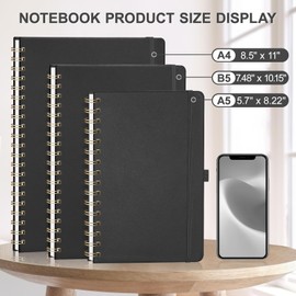 AHGXG Graph Paper Notebook - Spiral Notebook 8.5" x 11", A4 Large Hardcover Leather Journal Grid Notebook, 100 GSM Thick Graph Paper,Journals for School Writing Graphing Engineering Math, Black