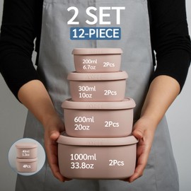 ISSEVE 12Pcs/Set Nesting Silicone Food Storage Containers with Lids, BPA Free Reusable Meal Prep Silicone Containers Airtight, Freezer Dishwasher Safe (33.8oz, 20oz, 10oz, 6.7oz, 1.3oz) (Pink)