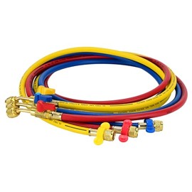 Upgrade 1/4" A2L Refrigerant Hose,72" HVAC Hoses, Compact Ball Valve Refrigerant Hose Kit with Color Label for R-1234YF R-134A R-410A Standard 1/4" x 1/4" Flare Fittings, Yellow/Red/Blue (Pack of 3)