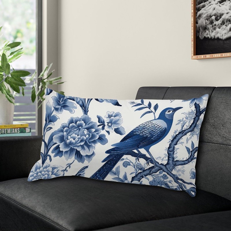 MISSUYSA Blue Indigo Floral Bird Chinoiserie Lumbar Pillow Cases Traditional