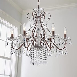 Saint Mossi Crystal Chandelier Light Fixture Modern Chandelier Crystal Lighting , Crystal Pendant Raindrop Chandelier for Dining Room,Bedroom,Living Room,H23 x D24, 6-Light, Dark Brown Finish