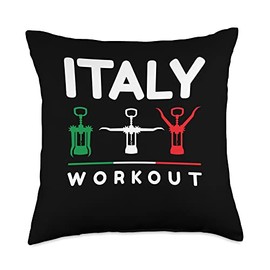 Wine & Workout Gift Wine Lover Funny Italy Workout Corkscrew Party Throw Pillow, 18x18, Multicolor