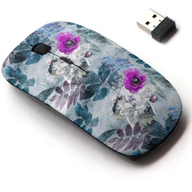2.4G Wireless Mouse with Cute Pattern Design for All Laptops and Desktops with Nano Receiver - Art Vintage Watercolor Colorful Floral