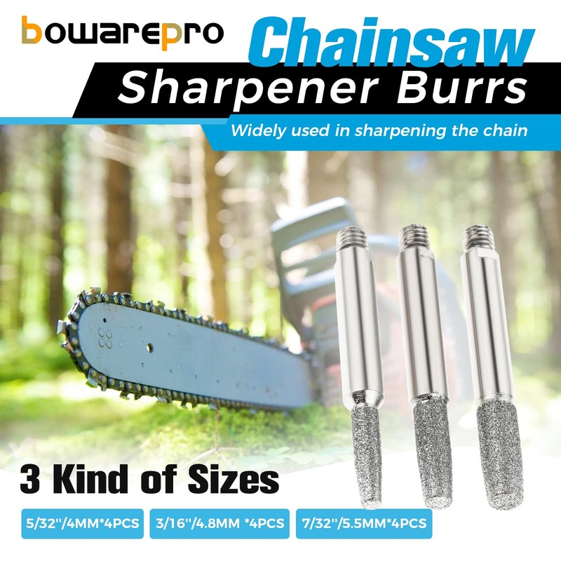 Bowarepro Chain Saw Sharpener Tool, 12Pcs Carbide Burrs for Hand