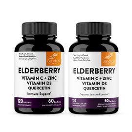 Sandhu's Elderberry Vitamin C and Zinc with Vitamin D3 & Quercetin | Supplement Capsules for Men & Women | Supports Immune Health | 120 Count (Pack of 2)