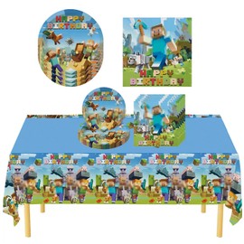 31 Pack of Blue Birthday Party Supplies, 1 Large Table Cloth 10 Plates 7 inch and 20 Napkins (Green)