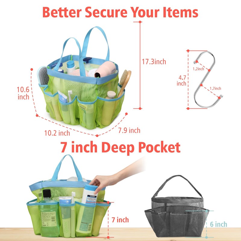 F-color Mesh Shower Caddy Portable, Upgrade Deeper 7 Pockets Shower
