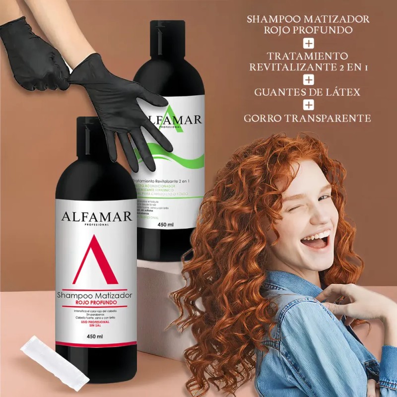 Shampoo Matizador Rojo + Tratamiento Con Keratina Alfamar