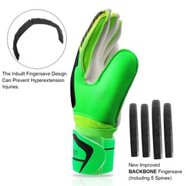 Goalkeeper Gloves with Fingersave, Junior Unisex Football Goalkeeper Gloves Super Grip with Thick Latex, Extreme Strong Control Goalkeeper Gloves for Children, Adults and Teenagers
