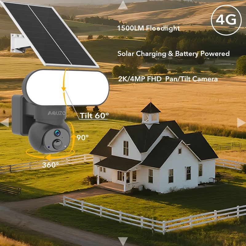 Solar Powered 4G Cellular LTE Wireless Floodlight Security Camera, No