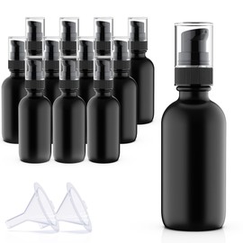 12Pack 60ml Matte Black Glass Pump Bottle with Black Top,2oz Small Dispenser, Travel Size Refillable Botttles For Lotions,Sercums,Essential Oils