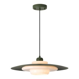 TeHenoo Mid Century Chandelier 19.68 inch,Deep Green Shade,White Opal Glass,Adjustable Large Pendant Lighting for Kitchen,Dining Room,Living Room