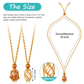 Hicarer 12Pcs Crystal Cage Necklace Holder Necklace Cord Empty Stone Holder Pendant Stone Holder Replacement Hand-woven Necklace Cord with Adjustable Length (Black, Ginger, Brown, Beige, 1.57'')