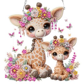 RICUVED Giraffe Hanging Diamond Art Painting Pendant Kits, DIY Animal Diamond Painting Hanging Kits for Adults Kids,5D Special Shaped Diamond Painting Hanging Crystal Art Ornament for Wall Decor