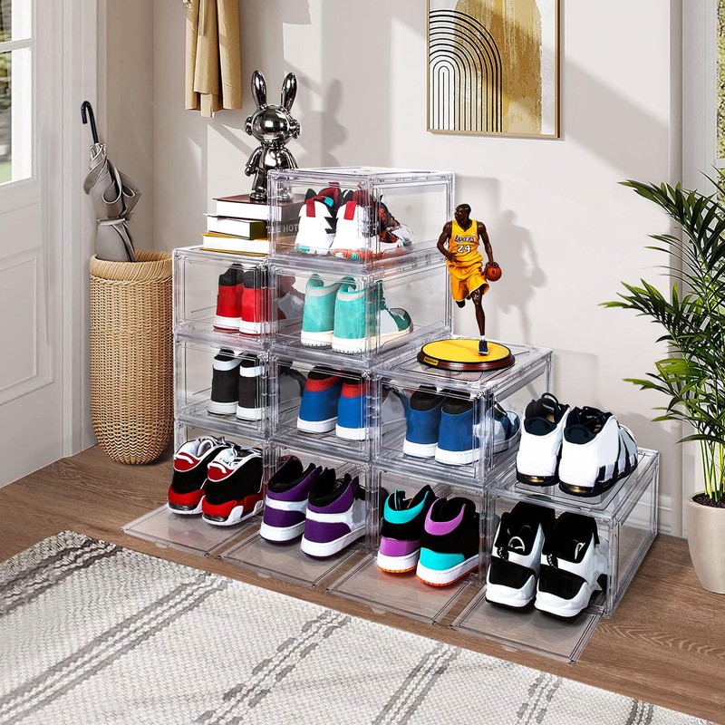 AOHMPT Upgraded 12 Pack Shoe Box,Acrylic Clear Shoe Boxes,Drop Front