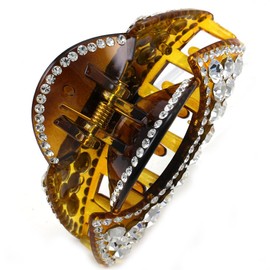 Gorgeous Mid-size Hair Claw Jaw Pin Butterfly Clip Burnt Orange Color with Clear Pave Rhinestones Hair Styling Accessories Gift for Girlfriend Friend Women Mom