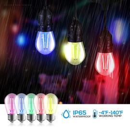 TORCHSTAR 15-Pack S14 Colored LED String Light Bulbs 1.2W, E26 Base, Non-Dimmable, Outdoor Filament Bulbs, 110V Shatterproof Replacement Bulb, IP65 Waterproof, ETL Listed