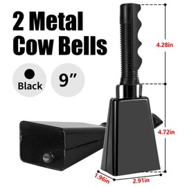 Zihvfzu Zihvfzu 2 Pack Cowbell, 9 Inch Noise Maker Cowbells for Sporting Events, Football Games, Stadiums, Party, Concert, Graduations, School, Farm Ranch, Percussion Noise Makers with Handle