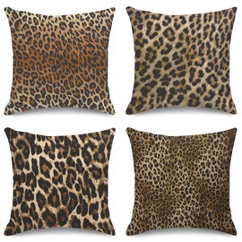 Sanwarm Throw Pillow Covers Home Decor Set of 4 Pillow Cases Decorative 18 x 18 Inches Cushion Couch Sofa Pillowcases Leopard Work African Animal Black