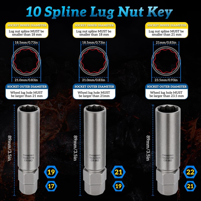 Thinkpro 10 Spline Lug Nut Socket,Compatible with Bimecc 10 Point