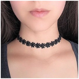 Yheakne Boho Flower Lace Choker Necklace Black Lace Tattoo Choker Necklace Daisy Flower Clavicle Necklace Retro 90s Necklace Chain Jewellery for Women and Girls (Black), Lace, alloy, velvet