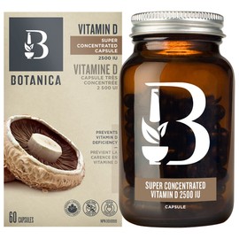 Botanica Organic Vegan Vitamin D Capsules 2500IU Super Concentrated - Helps to prevent Vitamin D deficiency - 60 Capsules