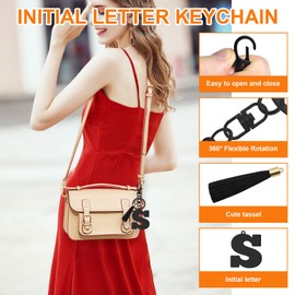 Initial Letter Keyring for Purse Backpacks Handbags Letter A-Z Keychain with Tassel Initial Keychain Gifts for Daughter Sisters Graduation Christmas Birthday Gift Alphabet Initials Keyring (Letter S)
