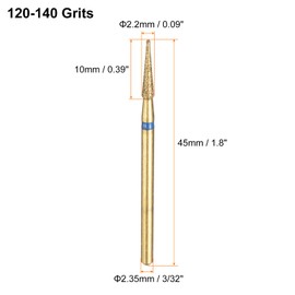 HARFINGTON 6pcs 120-140 Grits Diamond Grinding Bit 2.2mm Tapered Head 2.35mm Shank 10mm Length Titanium Plated Stone Sanding Drill Bits Rotary Tool for Nails Grinding Polishing