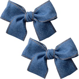 Winsyison 2pcs Bow Denim Hair Clips, Vintage Bow Barrettes for Women, Non-Slip Bowknots Hairpin Accessories for Thick Thin Fine Curly Straight Long Hair- Blue