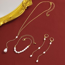 KummerSaprk Pearl Necklace and Earring Set Pearl Jewelry Set Pearl Necklaces for Women Pearl Charm Necklace Bracelet Set Beaded Necklace Set for Wedding Birthday Party Gift