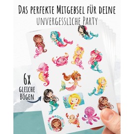 lila liebt dich® Mermaid Children's Birthday Party Bags, Especially Skin-friendly Mermaid Children's Tattoos, Mermaid Birthday Party Bags