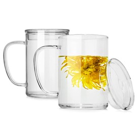 LUXU Glass Coffee Mugs (Set of 2),27oz Large Glass Coffee Cups Clear Glass Tea Cups Overnight Oats Containers with Glass Lid,Cute Coffee Bar Accessories,Iced Coffee Glasses for Latte,Cereal,Yogur