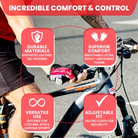 Kratos Fingerless Cycling Gloves for Men and Women, Shock Absorbing Gel Padded Mountain Bike Gloves to Prevent Hand Numbness - Anti Slip & Breathable MTB Gloves (Red/Black) (Small)