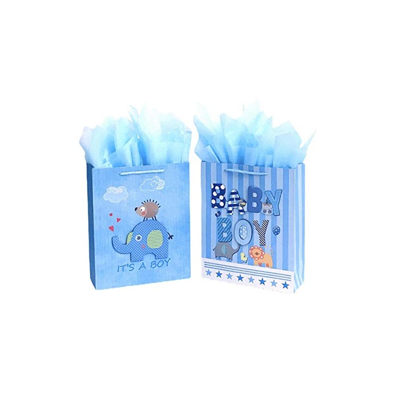 12.5" Medium Baby Gift Bags with Tissue Papers for Baby