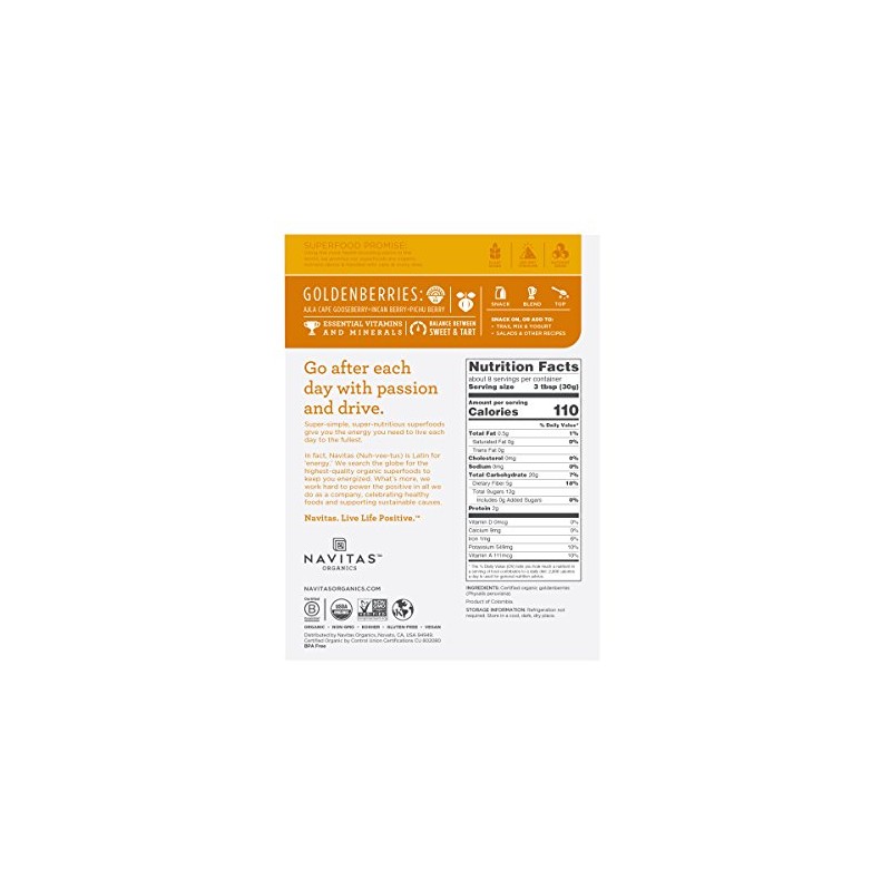 Navitas Organics Goldenberries, Original, 8 oz. Bags (Pack of 2)