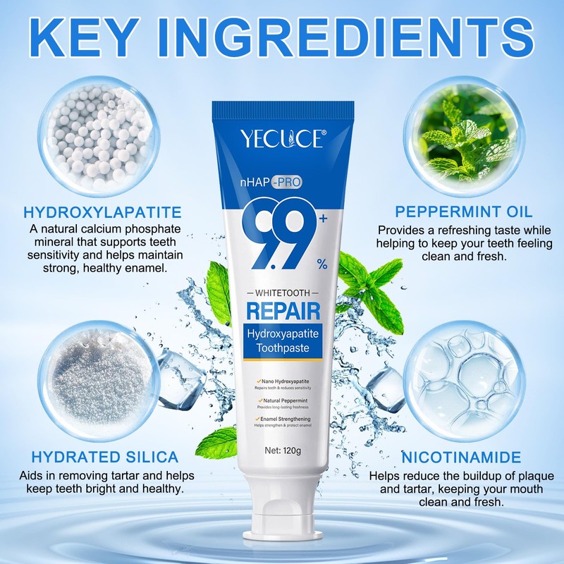 Hydroxyapatite Toothpaste, 9.9% Formula for Enamel Support & Tooth Fortifying