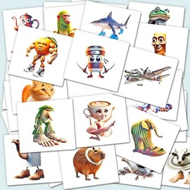 19pcs Italian Brain Temporary Tattoos/Tung Tung Tung Sahur, Tralalero Tralala, Bombardiro Crocodilo, Chimpanzini Bananini, Globo Frutodilo, Lirili Larila/Sticker Decorations Tattoos for Kids