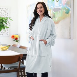 Catalonia Classy Fleece Hoodie Blanket Oversized,Super Soft Warm Wearable Blanket, Giant Hoody with Large Front Pocket for Adults Men Women Dove Grey