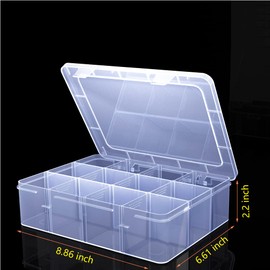 YUGOOD Large Clear Organizer Box,12 Grids Organizer Box with Removable Dividers for Jewelry,Bead Storage,Plastic Compartment Container for Tool Tackle(8.8 x 7.1 x 2.3 in)