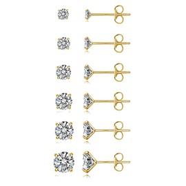 BMMYE Stainless Steel Earrings for Women,14K Gold Plated Small Stud Earrings with Cubic Zirconia Waterproof Sensitive Earrings Set Hypoallergenic Gold Stainless Steel Stud Earring for Women