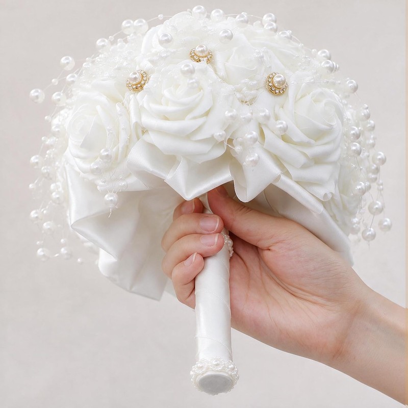 Wedding Bouquets for Bride and Bridesmaid, Fabric Cloth, 9" D