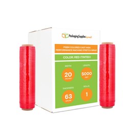 PSBM Red Tinted Machine Stretch Wrap, 1 Pack, 20 Inch x 5000 Feet, 63 Gauge, Plastic Cling Color Stretch Film Rolls for Packaging Packing Pallets