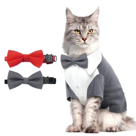QBLEEV Cat Tuxedo Suit, Sphynx Cat Suit for Cat with Two Bow Tie, Cat Tuxedo Outfit for Birthday Photo Shoot, Formal Onesie Attire Wedding Costumes for Kitten, Male Cat Clothes for Hairless Cats Only