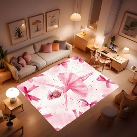 QZLFQ Pink Ballerina Watercolor Painting Bow Ribbon Pattern Background Soft Tones Cute Children's Rug, Flannel Fabric Warm and Comfortable, Girls Bedroom Dance Studio Balcony mat 24x36inch