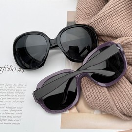 Joopin Oversized Sunglasses Women's Polarised and Fashion Style Sunglasses Large Oversized Modern UV400 Protection, B51-Black and Purple/ Black