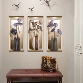 Mestiker Pink Flower 3 Piece Lotus Flower 3D 3D Temporary Window Wallpaper Sticker Removable Stylish Scandinavian Flowers Plants Interior Room Wallpaper Sticker Stylish Room Decor Kindergarten Nursery