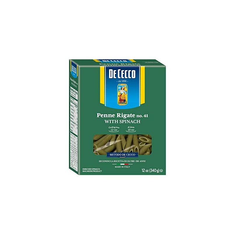 De Cecco Spinach Pasta, Penne Rigate No.41, 12 Ounce (Pack