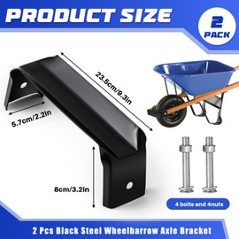 Tandefio 2 Pcs Black Steel Wheelbarrow Axle Bracket Heavy Duty Wheelbarrow Replacement Parts with Bolts Nuts for Wheelbarrow Cart Barrow Accessories Garden Lawn Work Supplies