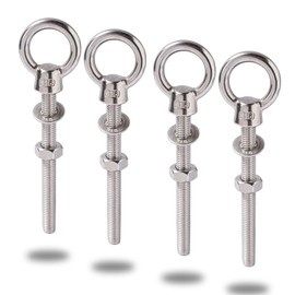 Heavy Duty 316 Stainless Steel Shoulder Eye Bolts 4 Pack, Marine Grade Threaded Eyebolts with Nuts and Washers for Lifting and Hanging (3/8“ x 4" (M10X100mm))