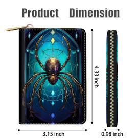stmedazm Credit Card Holder Wallets for Women, RFID Blocking Small Leather Card Case Wallet with Zipper Accordion Wallets, Spider